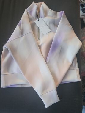 CALIA by Carrie Underwood White and Lavender Cropped Half-Zip Jacket